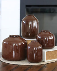Dark Brown Glazed Short Ceramic Vase
