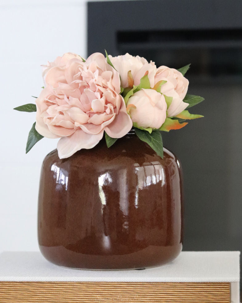 Dark Brown Glazed Short Ceramic Vase