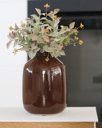 Dark Brown Glazed Short Ceramic Vase