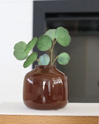 Dark Brown Glazed Short Ceramic Vase