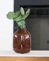 Dark Brown Glazed Short Ceramic Vase