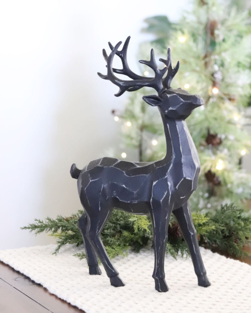 Black Carved Look Resin Deer