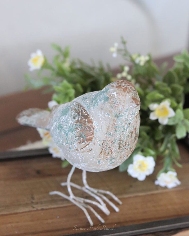 Distressed Green Resin Standing Bird