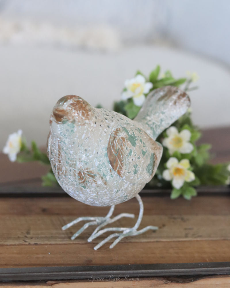 Distressed Green Resin Standing Bird