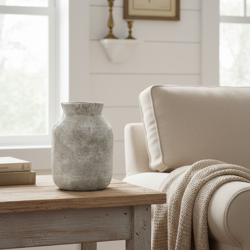 Greige Wash Terracotta Distressed Vase