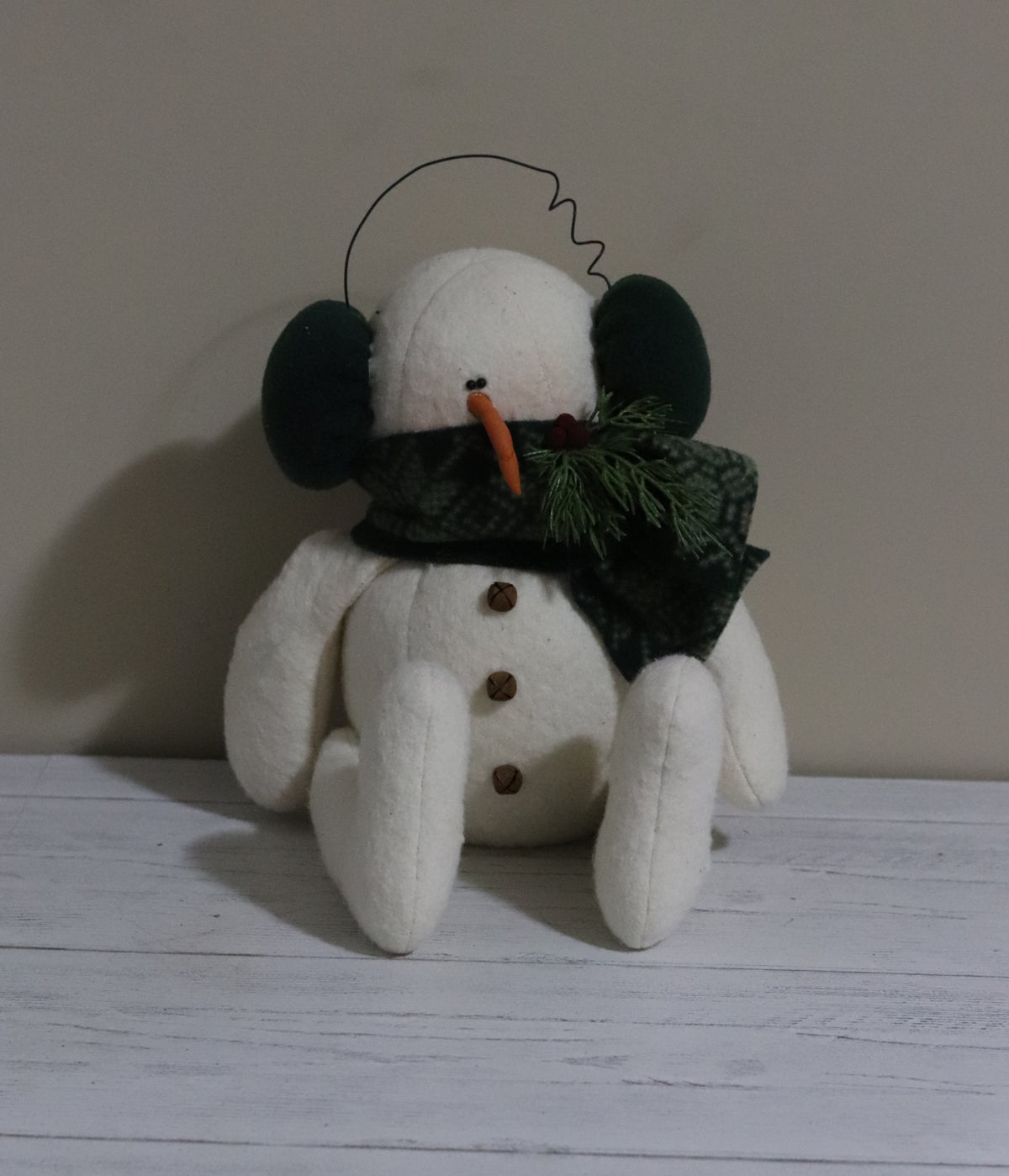 Earmuff Snowman With Green Snowflake Scarf