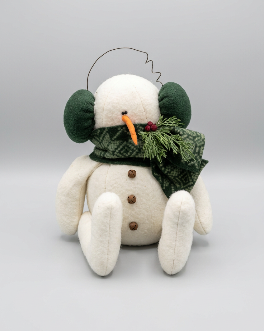 Earmuff Snowman With Green Snowflake Scarf