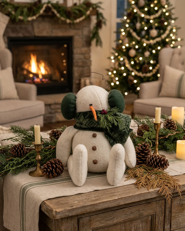 Earmuff Snowman With Green Snowflake Scarf