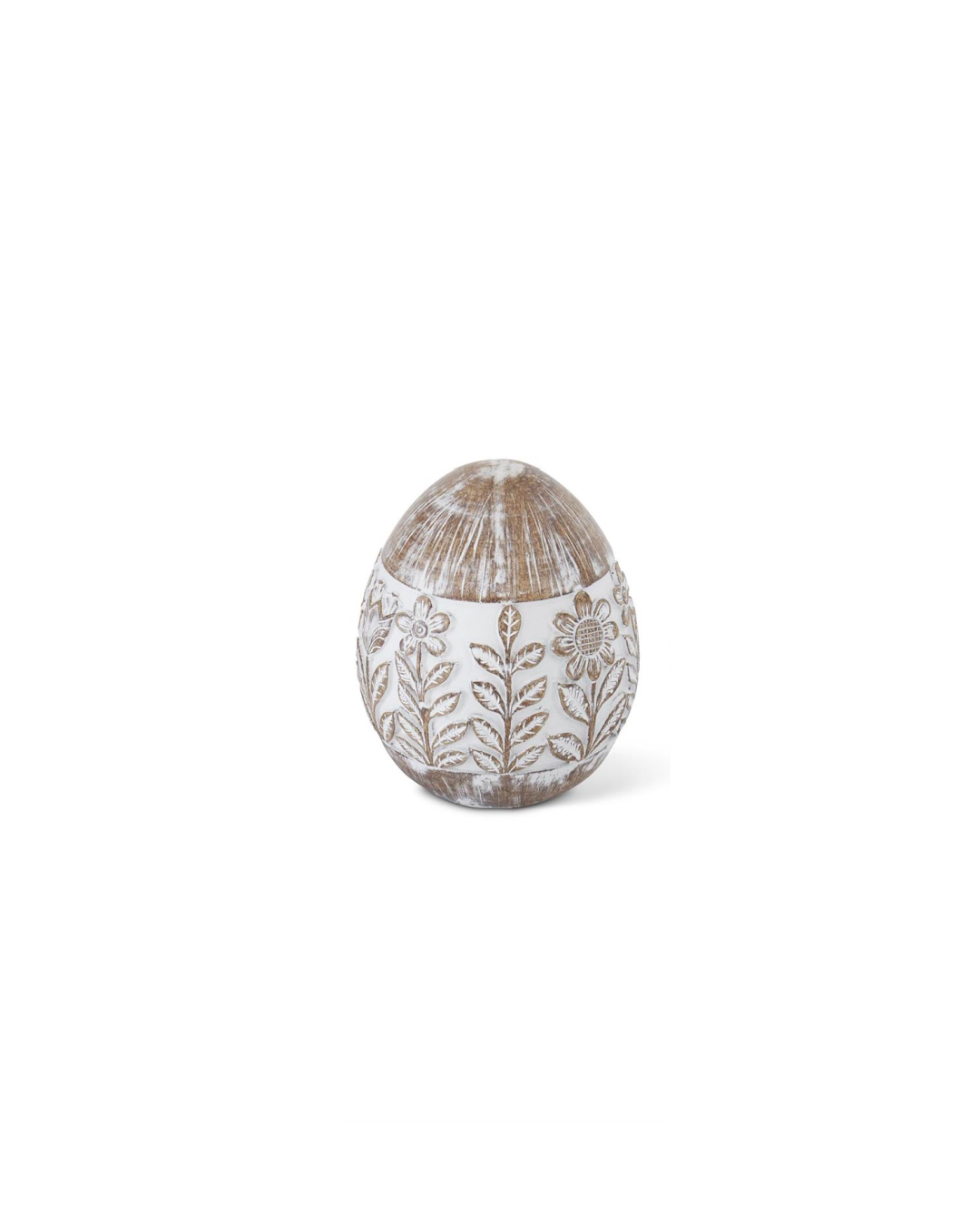 Whitewashed Floral Carved Resin Easter Egg