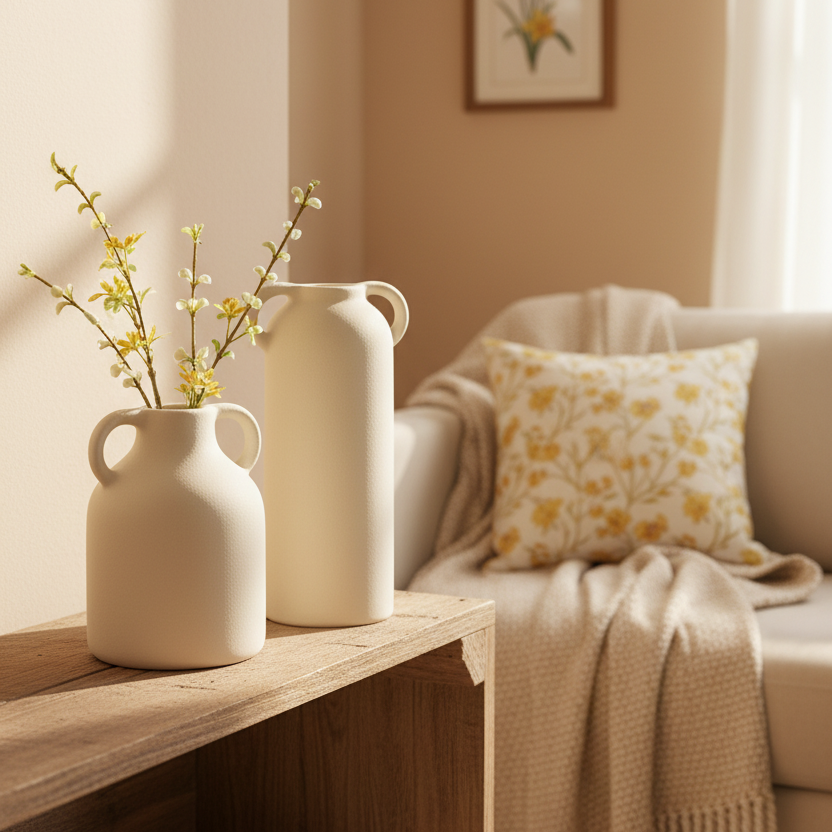 Ecru Loxton Ceramic Textured Vase with Handles