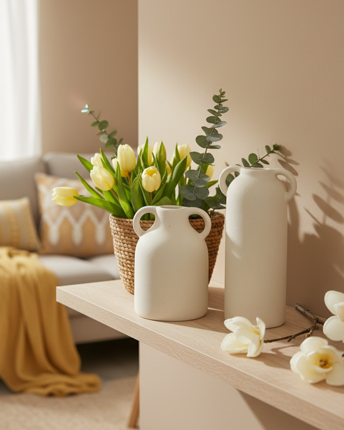 Ecru Loxton Ceramic Textured Vase with Handles