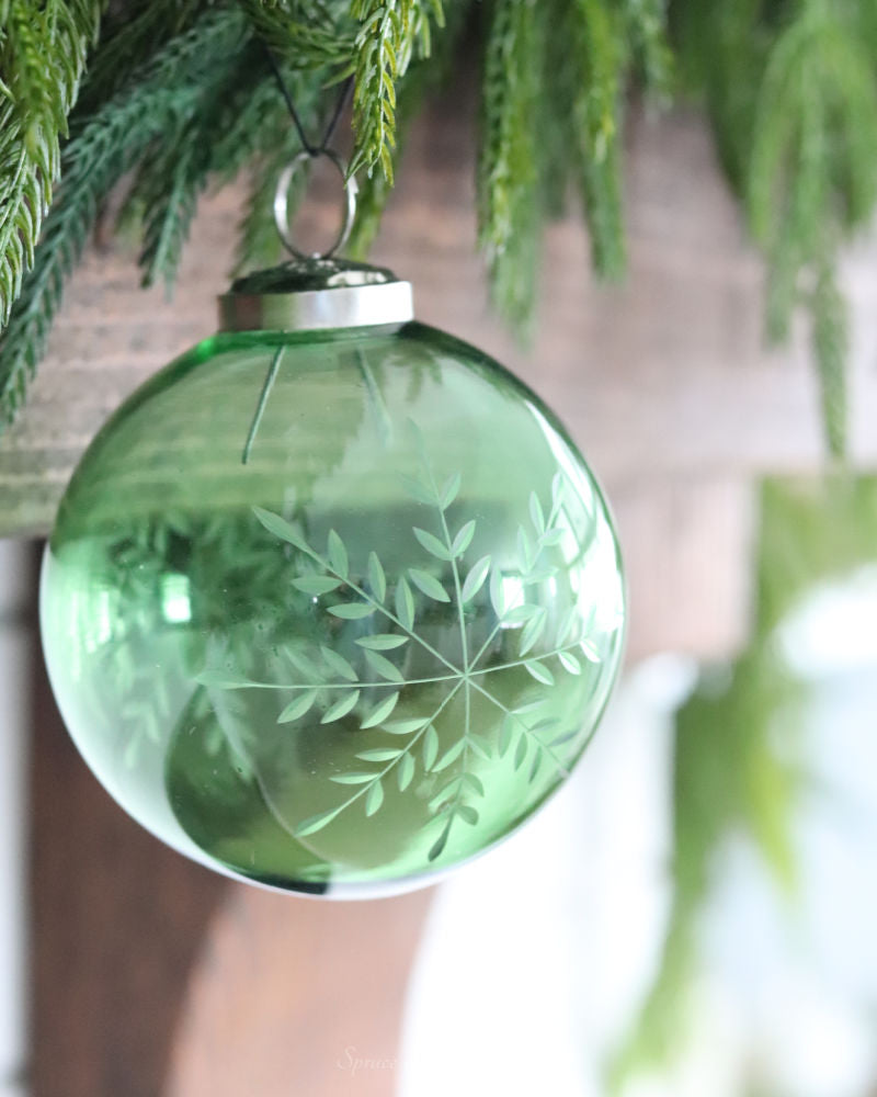 Etched Green Snowflake Glass Ornament