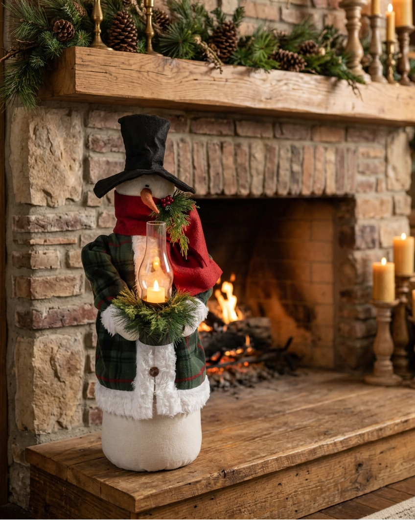 Extra Tall Snowman With Light Up Lantern 29"