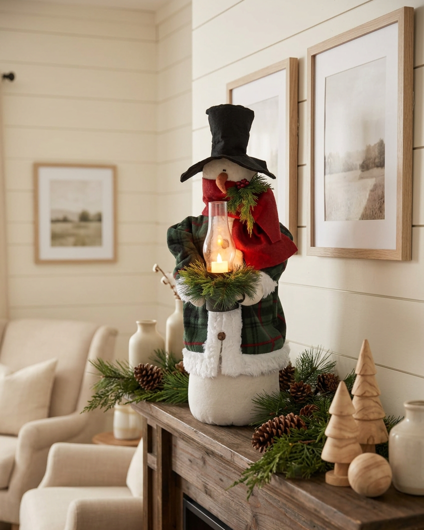 Extra Tall Snowman With Light Up Lantern 29"