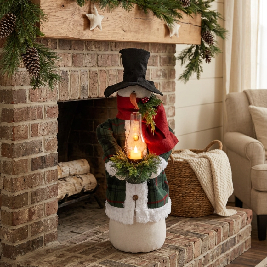 Extra Tall Snowman With Light Up Lantern 29"
