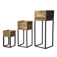 Square Wood Frame Planters With Metal Stands