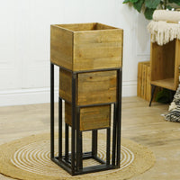 Square Wood Frame Planters With Metal Stands