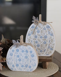 Fall Folk Blue Floral Pumpkin Block