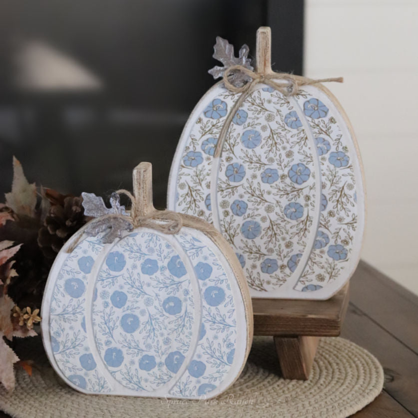 Fall Folk Blue Floral Pumpkin Block