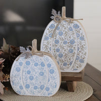 Fall Folk Blue Floral Pumpkin Block