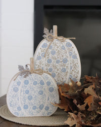 Fall Folk Blue Floral Pumpkin Block