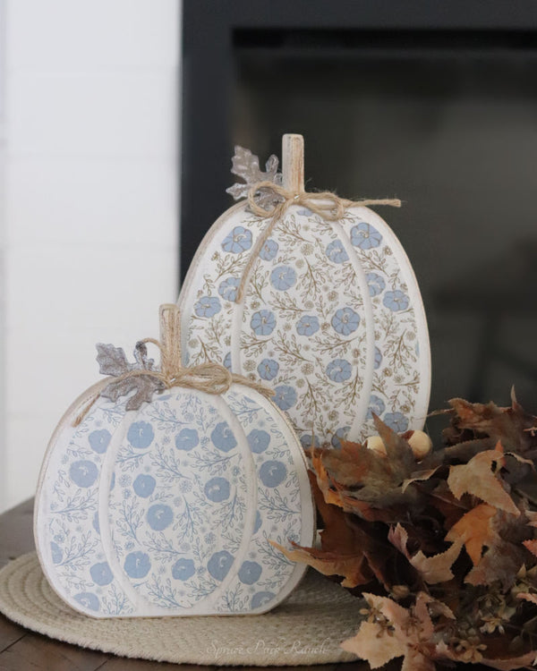 Fall Folk Blue Floral Pumpkin Block