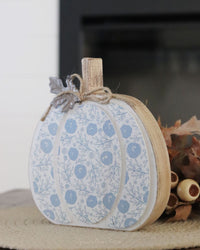 Fall Folk Blue Floral Pumpkin Block