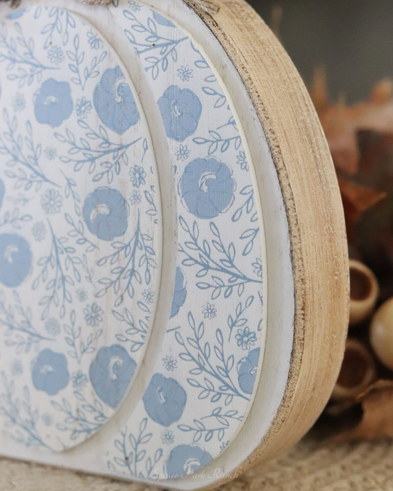 Fall Folk Blue Floral Pumpkin Block