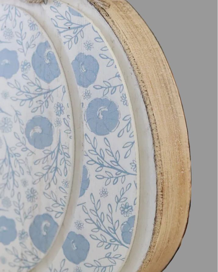 Fall Folk Blue Floral Pumpkin Block