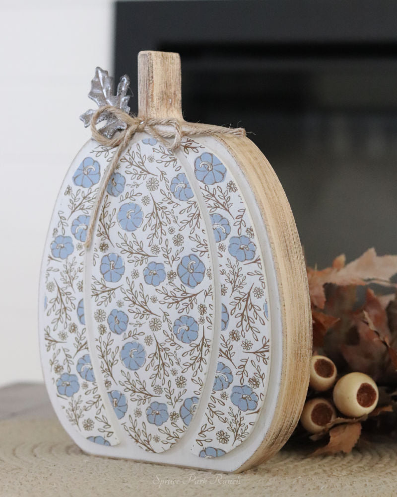 Fall Folk Blue Floral Pumpkin Block