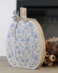 Fall Folk Blue Floral Pumpkin Block
