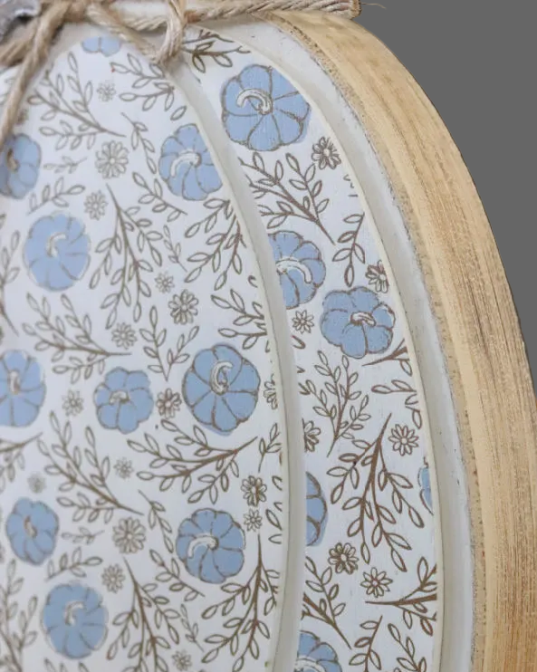 Fall Folk Blue Floral Pumpkin Block