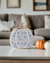 Fall Folk Blue Floral Pumpkin Block