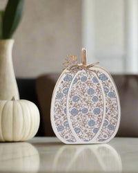 Fall Folk Blue Floral Pumpkin Block