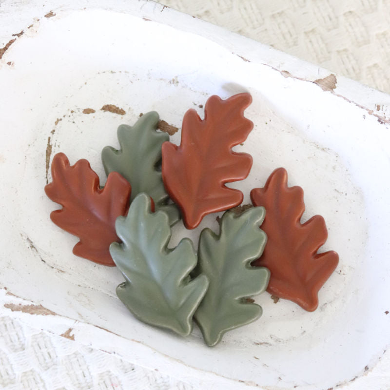 Orange and Green Resin Oak Leaves Set of 6