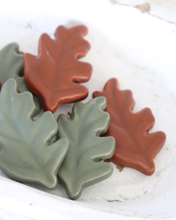 Orange and Green Resin Oak Leaves Set of 6