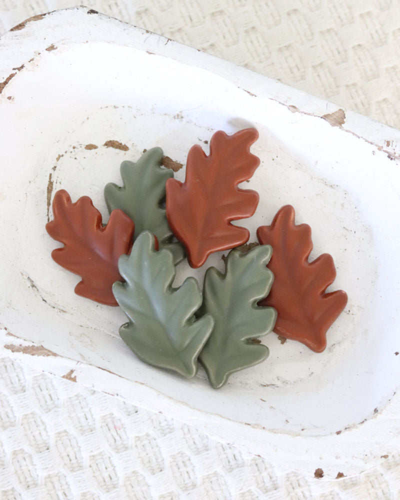 Orange and Green Resin Oak Leaves Set of 6