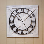 Large Farmhouse Square Clock White Over Grey