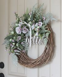 Hello Lavender Hollyhock and Ostrich Fern Wreath