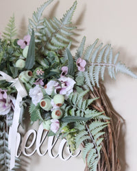 Hello Lavender Hollyhock and Ostrich Fern Wreath