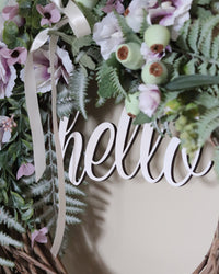 Hello Lavender Hollyhock and Ostrich Fern Wreath