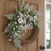 Hello Lavender Hollyhock and Ostrich Fern Wreath