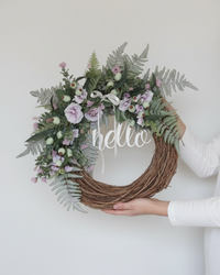 Hello Lavender Hollyhock and Ostrich Fern Wreath