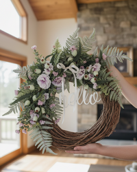 Hello Lavender Hollyhock and Ostrich Fern Wreath