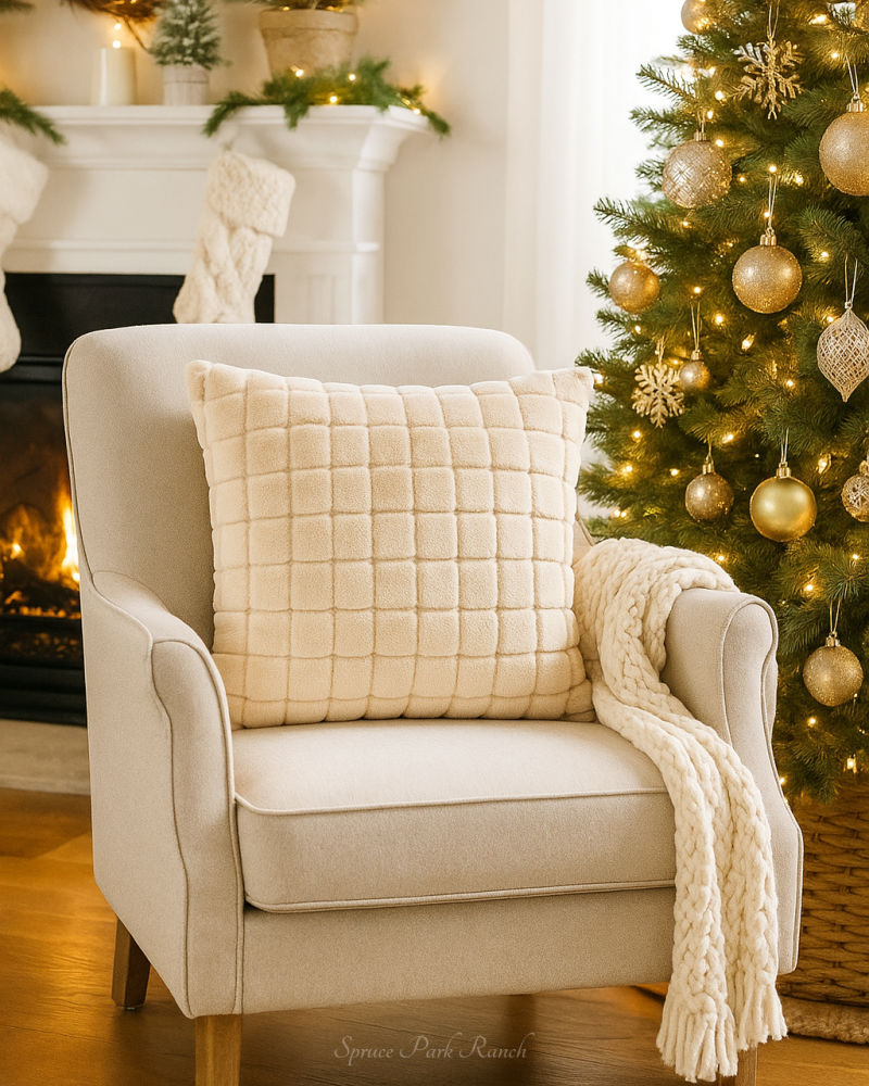 Faux Fur Beige Throw Pillow