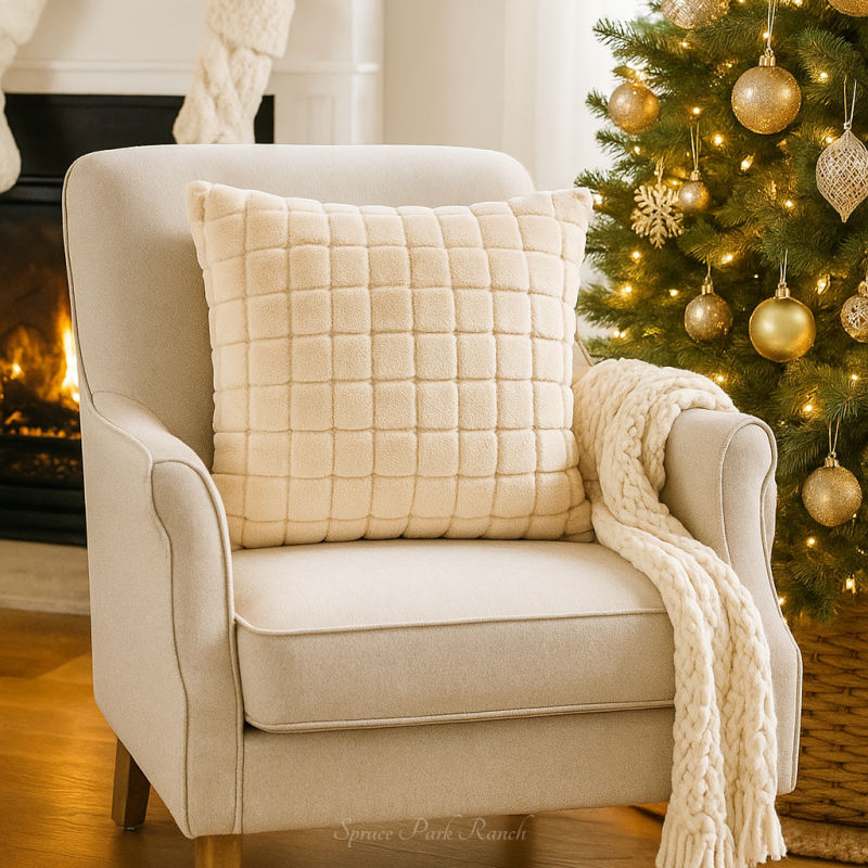 Faux Fur Beige Throw Pillow