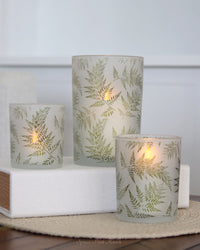 Fern Etched Frosted Glass Votive