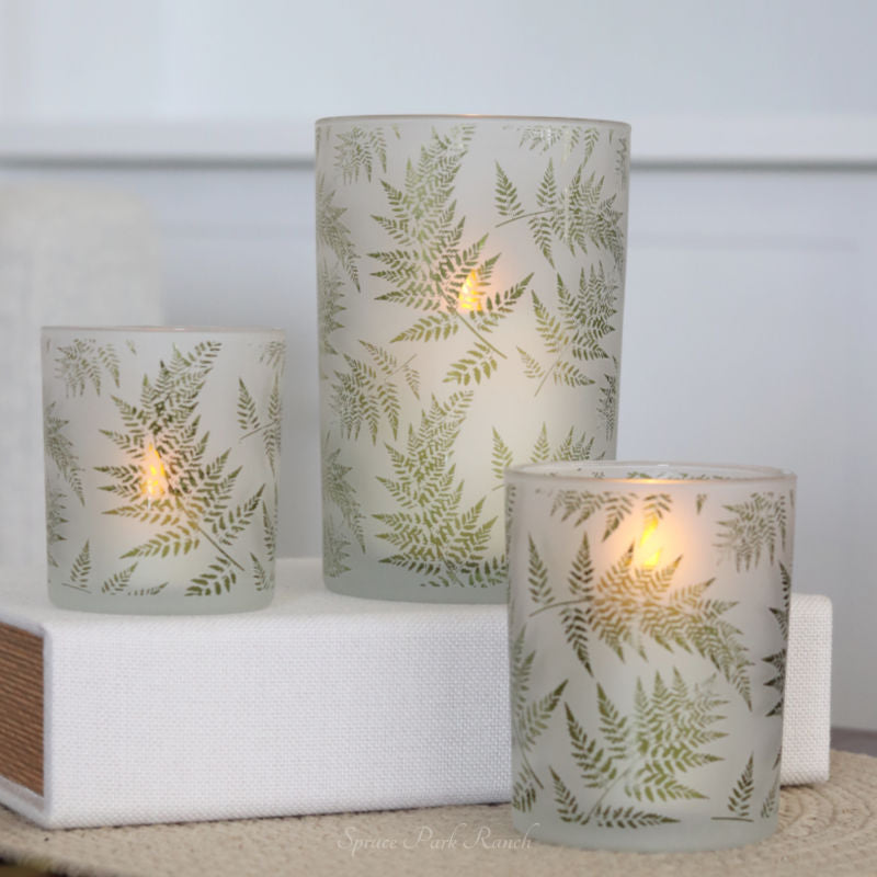 Fern Etched Frosted Glass Votive