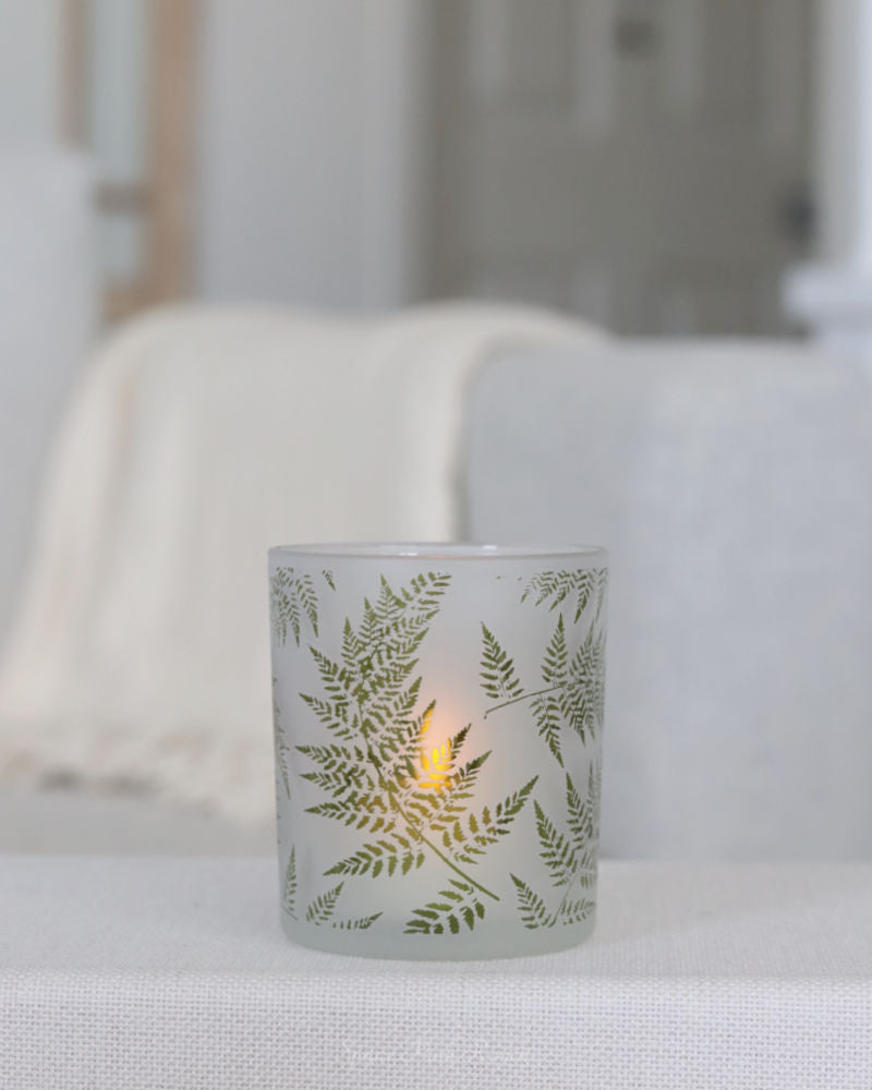 Fern Etched Frosted Glass Votive