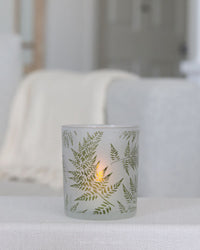 Fern Etched Frosted Glass Votive